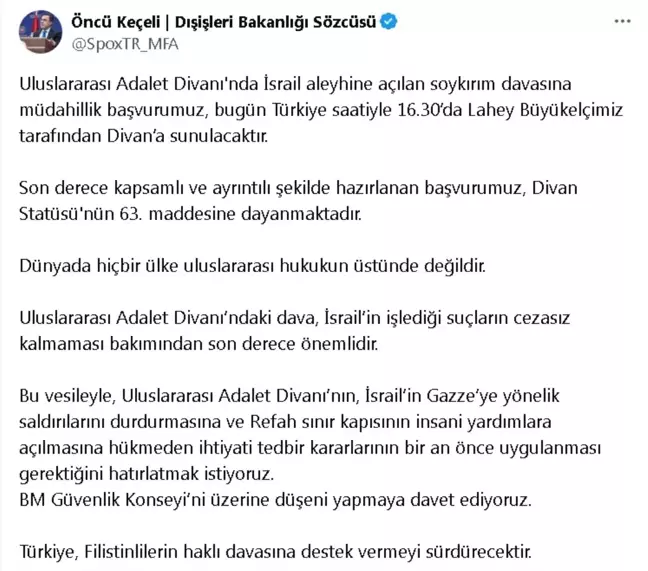 Türkiye, İsrail aleyhine soykırım davasına müdahil oluyor