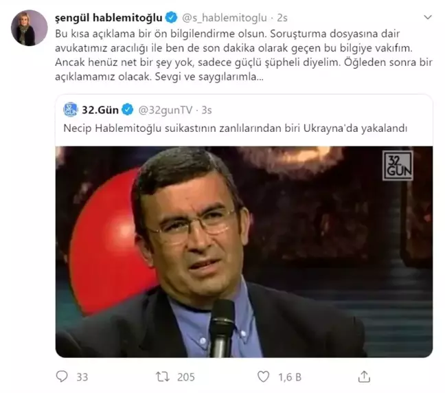 Doç. Dr. Necip Hablemitoğlu'nun eşinden açıklama