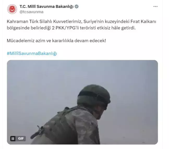 Fırat Kalkanı Bölgesinde 2 PKK/YPG'li Terörist Etkisiz Hale Getirildi