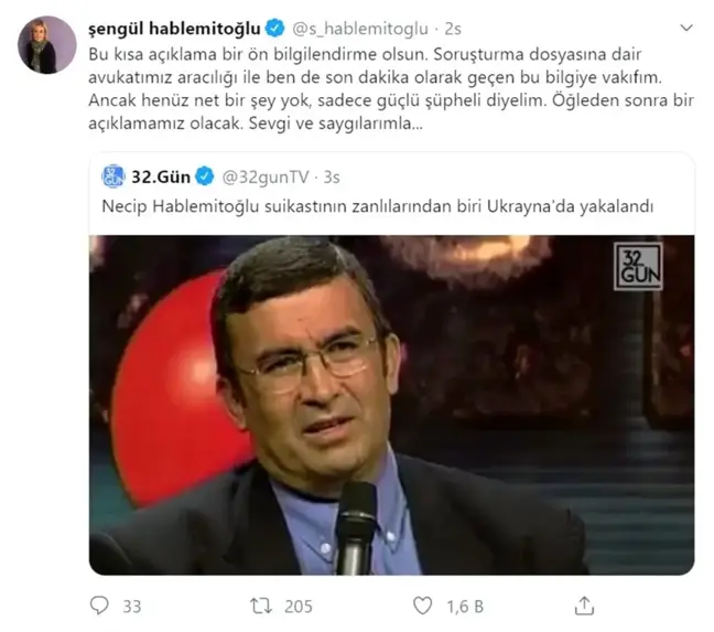 Doç. Dr. Necip Hablemitoğlu'nun eşinden açıklama