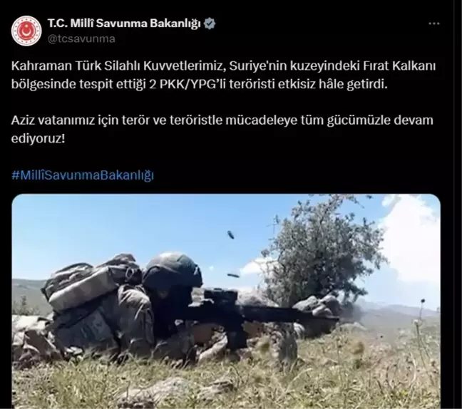 Fırat Kalkanı'nda 2 PKK/YPG'li Terörist Etkisiz Hale Getirildi