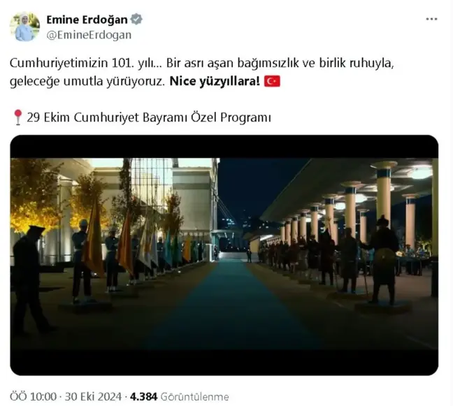 Emine Erdoğan'dan '29 Ekim Özel Programı' paylaşımı