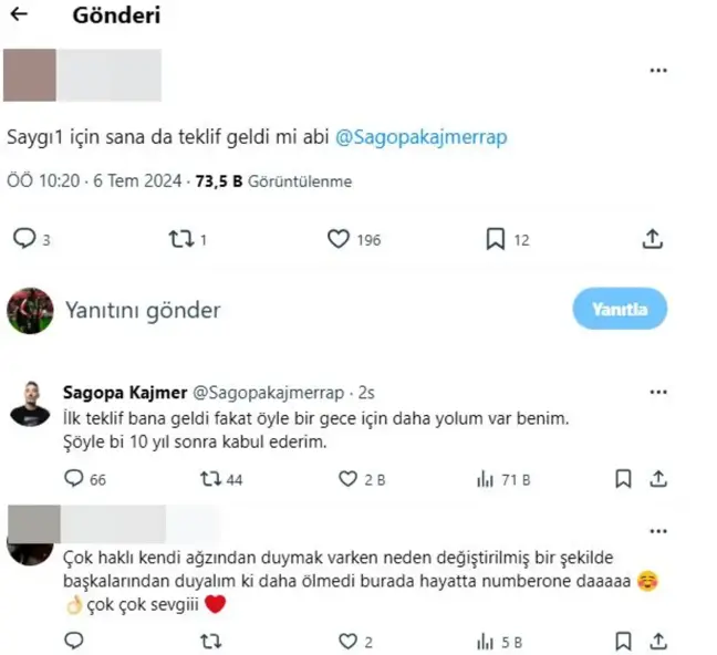 Sagopa Kajmer, Saygı1 için teklifi reddetti