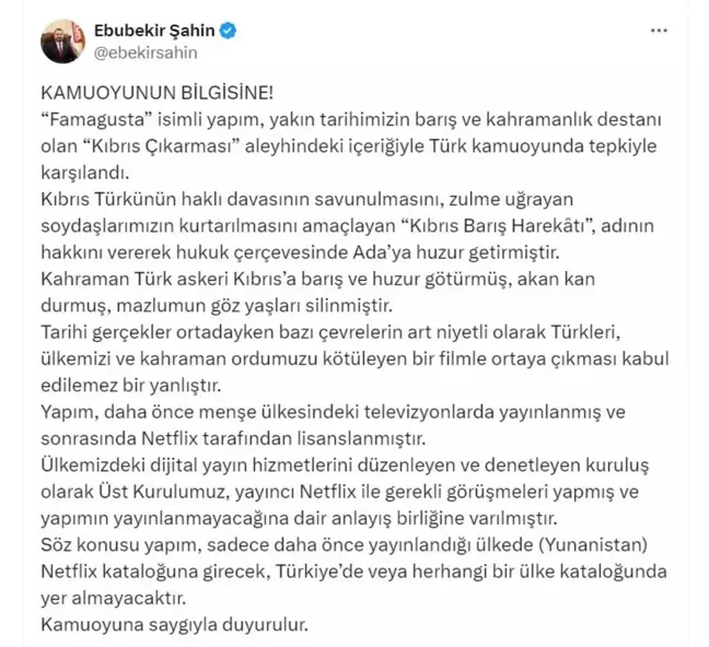 RTÜK, Netflix'in 'Famagusta' dizisinin yayınlanmayacağını açıkladı