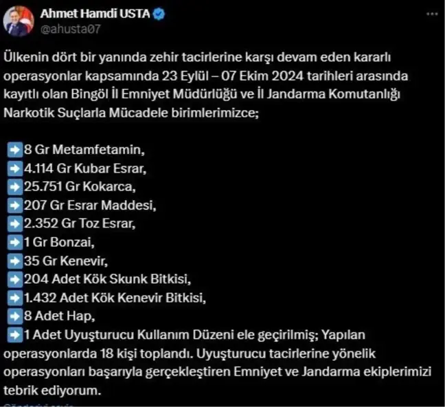 Bingöl'de Uyuşturucu Operasyonları: 18 Gözaltı ve 10 Yakalama