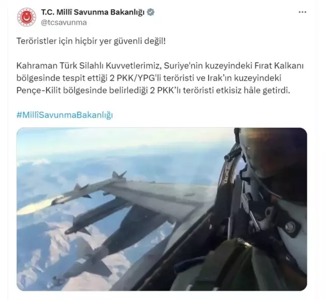 MSB'den Terörist Operasyonu: 4 PKK/YPG'li Etkisiz Hale Getirildi