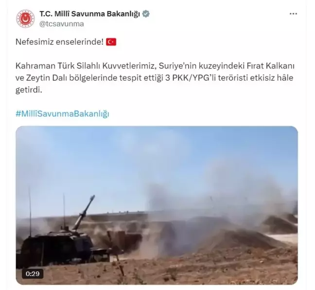 Türk Silahlı Kuvvetleri'nden Suriye'de Terör Operasyonu