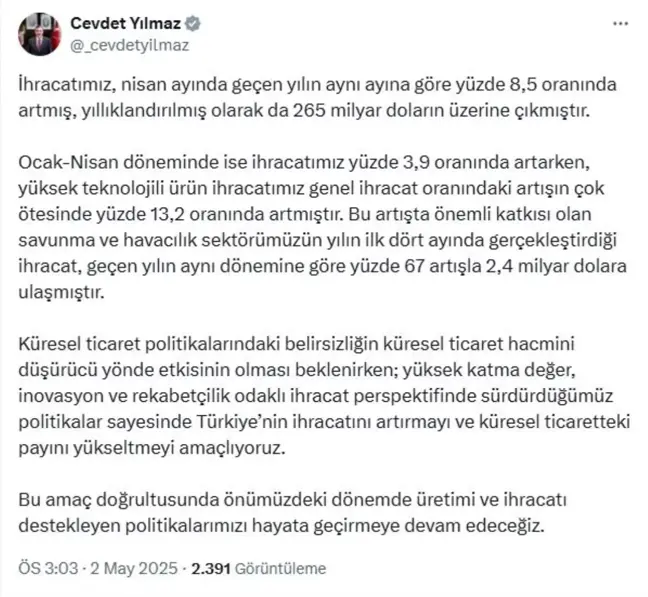 Türkiye'nin İhracatı Yüzde 8,5 Arttı