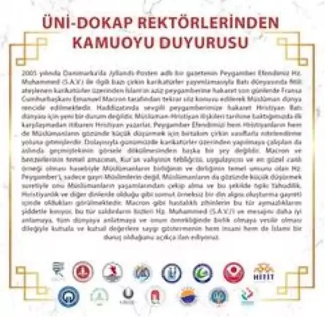 ÜNİ-DOKAP rektörlerinden Macron ve karikatür saldırılarına tepki