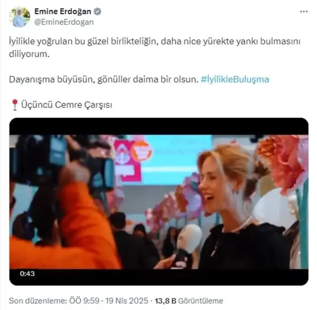 Emine Erdoğan'dan TOGEM-DER'in Cemre Çarşısı ile ilgili paylaşım