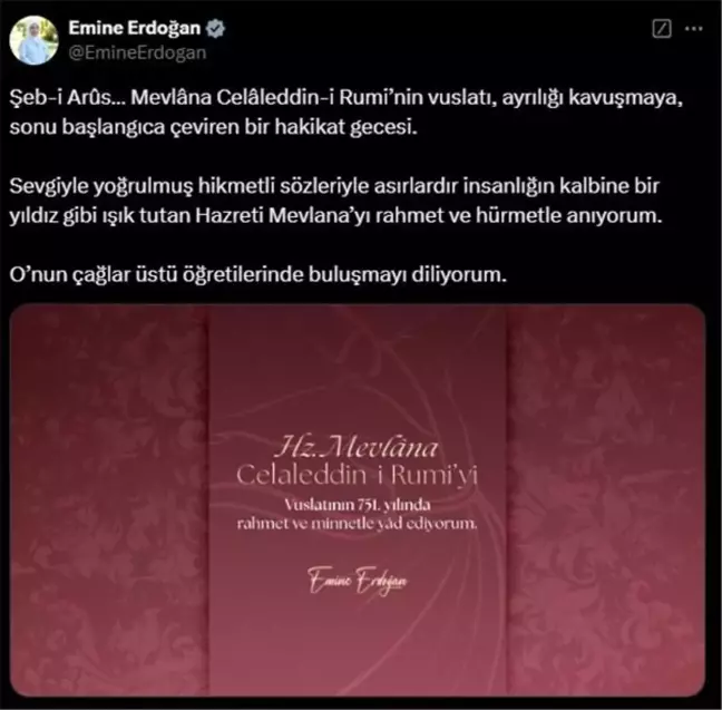 Emine Erdoğan'dan Şeb-i Arus paylaşımı