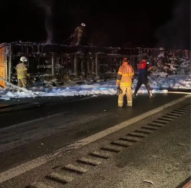 Devrilen TIR'da yangın çıktı, araçta mahsur kalan sürücü yangında öldü