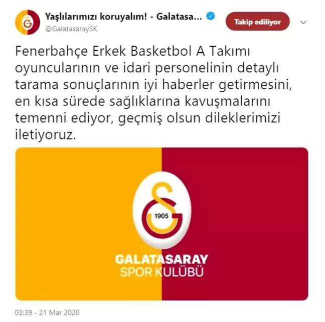 Galatasaray'dan Fenerbahçe'ye geçmiş olsun mesajı