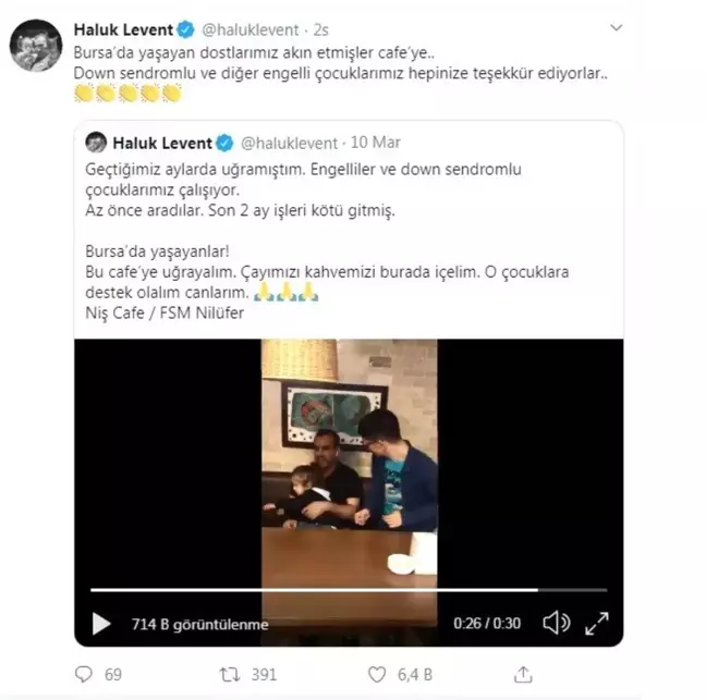 Haluk Levent çağrı yaptı, Bursa'daki o kafe doldu taştı