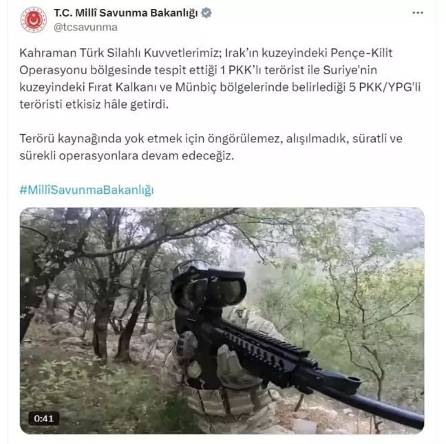 MSB, Irak ve Suriye'de PKK/YPG'li teröristleri etkisiz hale getirdi