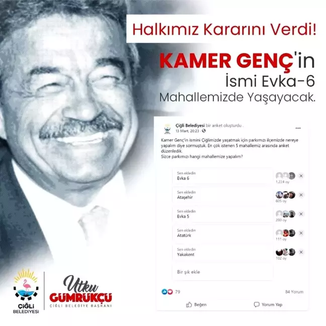 Kamer Genç'in ismi Evka-6 Mahallesi'nde yaşayacak