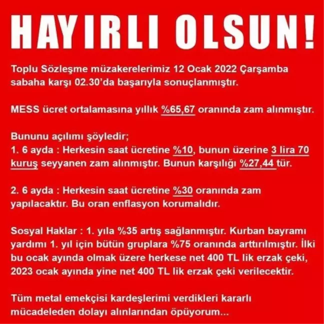 Türk Metal ile MESS anlaştı: yüzde 57,44 zam