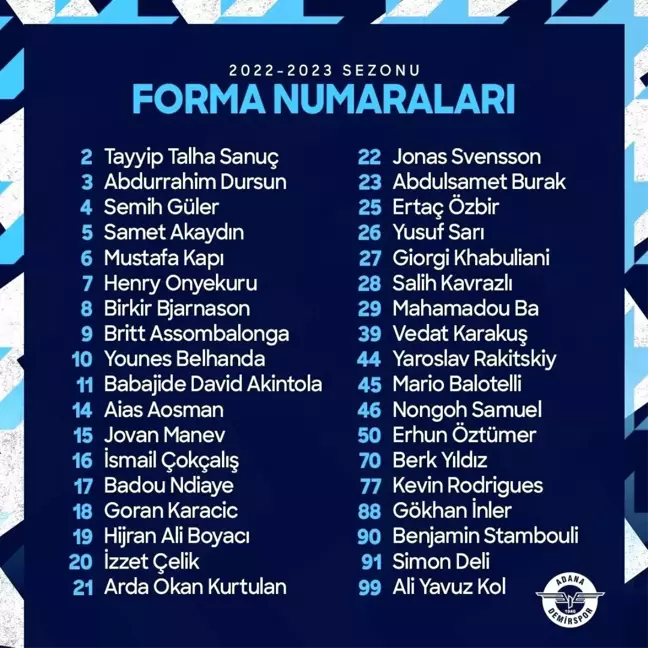 Adana haber: Adana Demirspor'da futbolcuların yeni sezon forma numaraları belli oldu