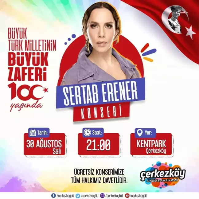 Tekirdağ haber! Çerkezköy Belediyesi 4. Kültür ve Sanat Festivali, 26 Ağustos'ta Başlıyor