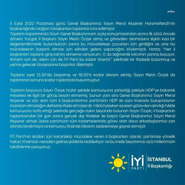 İyi Parti'nin 81 İl Başkanından Ortak Açıklama: