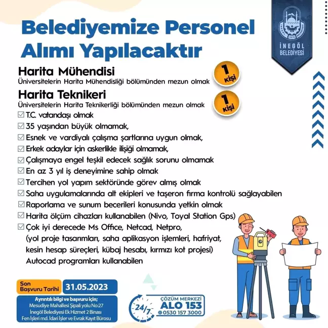 İnegöl Belediyesi, eleman alınıma çıkıyor