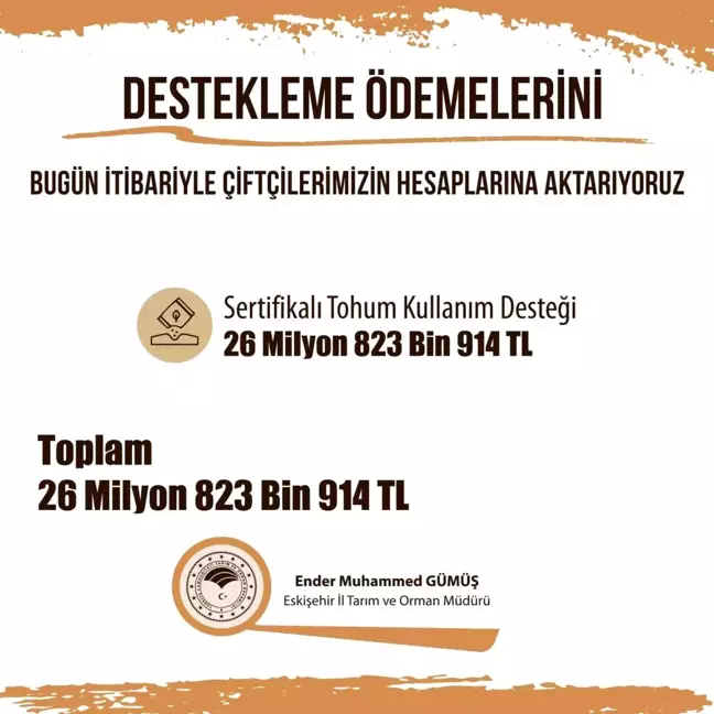 Eskişehir İl Tarım ve Orman Müdürlüğü Çiftçilere Destek Ödemesi Yapmaya Başladı
