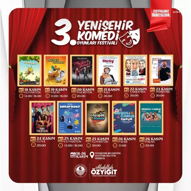 Yenişehir Belediyesi 3. Komedi Oyunları Festivali Başlıyor
