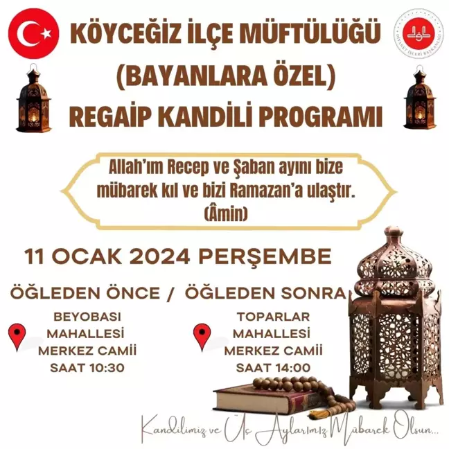 Muğla'da Regaib Kandili için özel program düzenlenecek