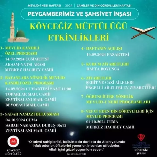 Köyceğiz'de Mevlid-i Nebi ve Camiler Haftası Etkinlikleri Başlıyor