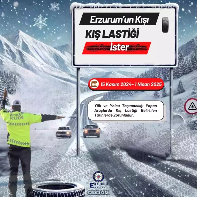 Erzurum'da Kış Lastiği Uygulaması Başlıyor