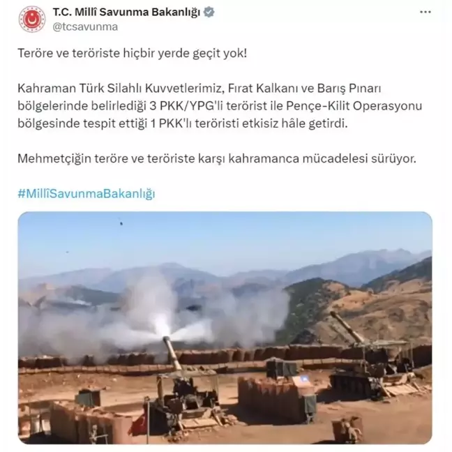 Milli Savunma Bakanlığı'ndan PKK/YPG Operasyonu Açıklaması