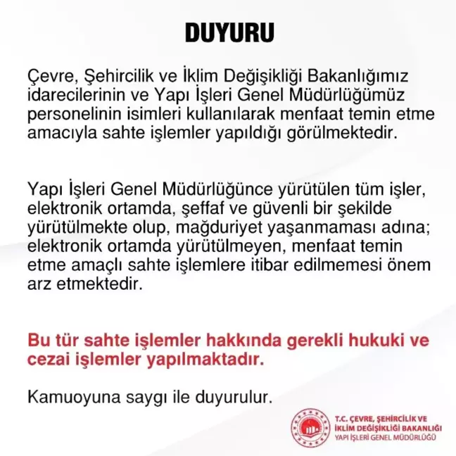 Çevre Bakanlığı'ndan Dolandırıcılık Uyarısı