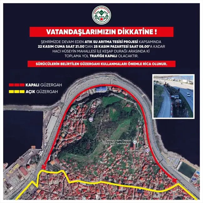 Giresun'da Trafik Düzenlemesi: Toplama Yolü Üç Gün Kapalı