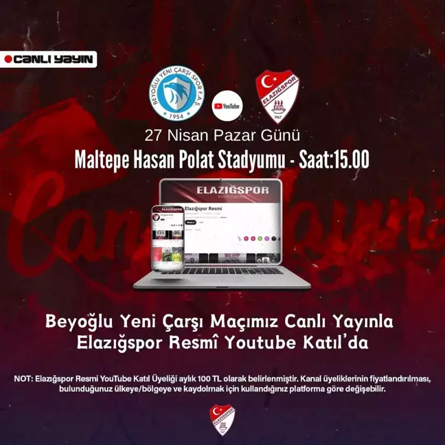 Elazığspor'un Maçı Youtube'dan Canlı Yayınlanacak
