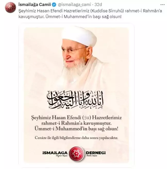 İsmailağa Cemaati lideri Hasan Kılıç hayatını kaybetti