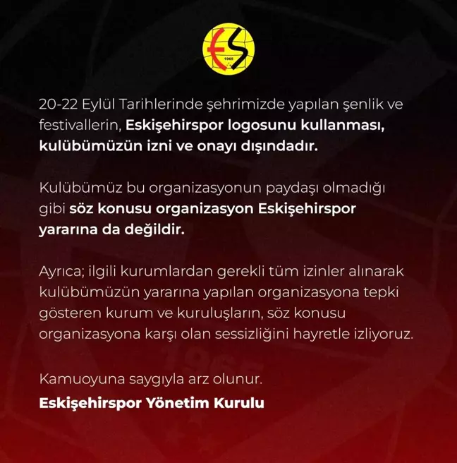 Eskişehirspor, 'Karadeniz Rüzgarı Yayla Şenliği' Afişlerindeki Logo Kullanımını Kınadı