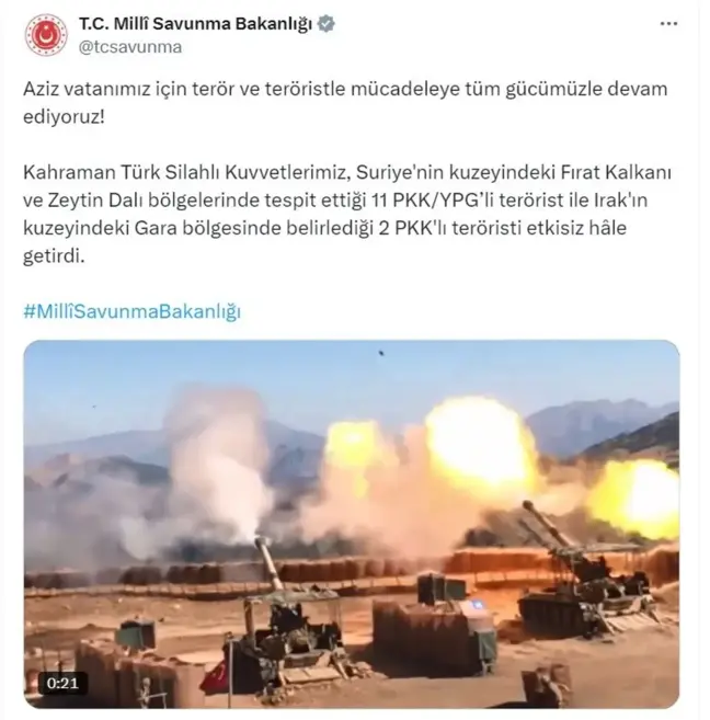 MSB, Suriye ve Irak'ta PKK/YPG'li teröristleri etkisiz hale getirdi