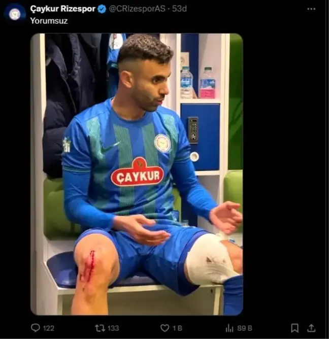 Çaykur Rizespor'dan Rachid Ghezzal'ın Yaralı Fotoğrafı: 'Yorumsuz'