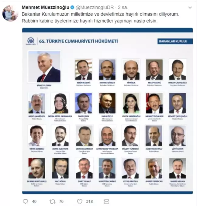 Müezzinoğlu'ndan 'Hayırlı Olsun' Paylaşımı