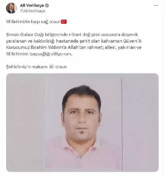 Şırnak'ta güvenlik korucusu şehit oldu