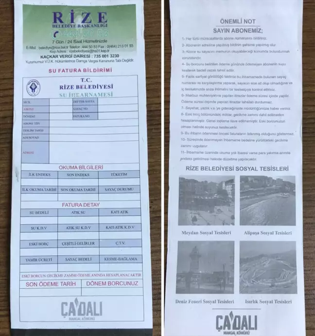 Rize Belediyesi, Su Faturalarındaki Reklam İddialarına Yanıt Verdi