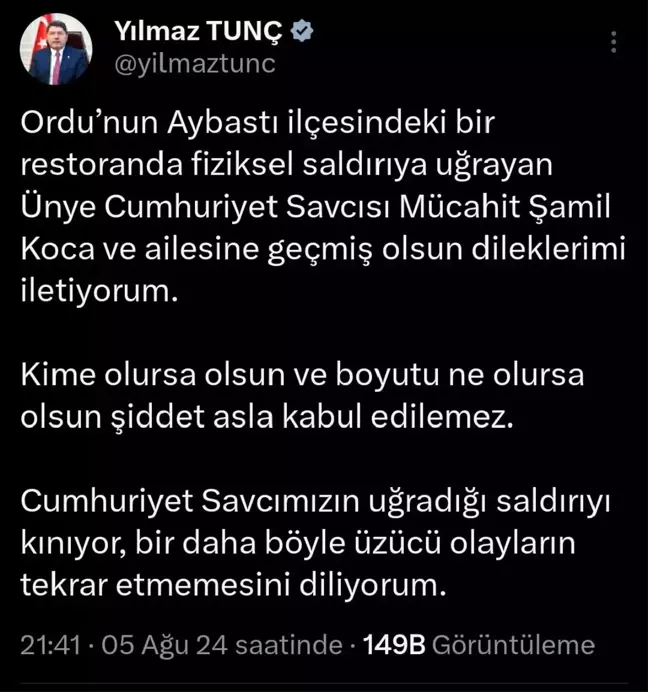 Adalet Bakanı Yılmaz Tunç, Aybastı'daki Saldırıya İlişkin Açıklama Yaptı