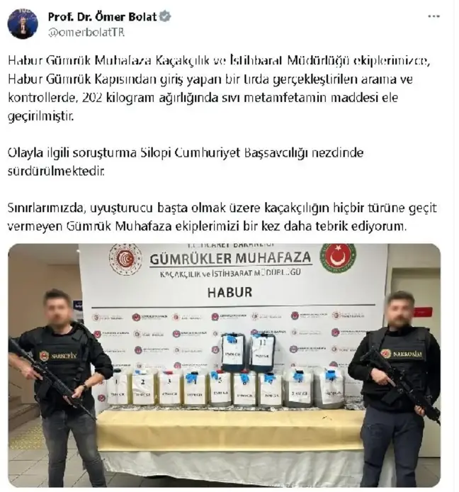 Habur Gümrük Kapısı'nda 202 Kilogram Metamfetamin Ele Geçirildi