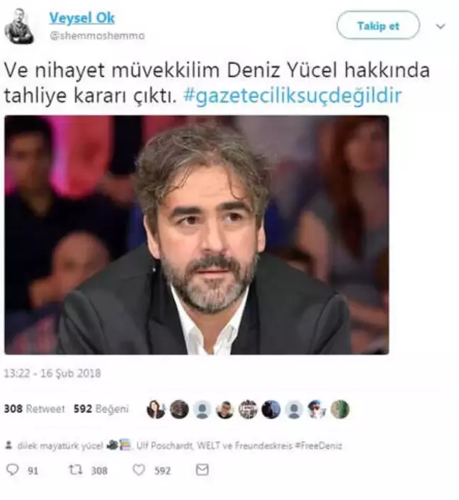 Deniz Yücel'in Tahliyesini Avukatı Twitterdan Duyurdu