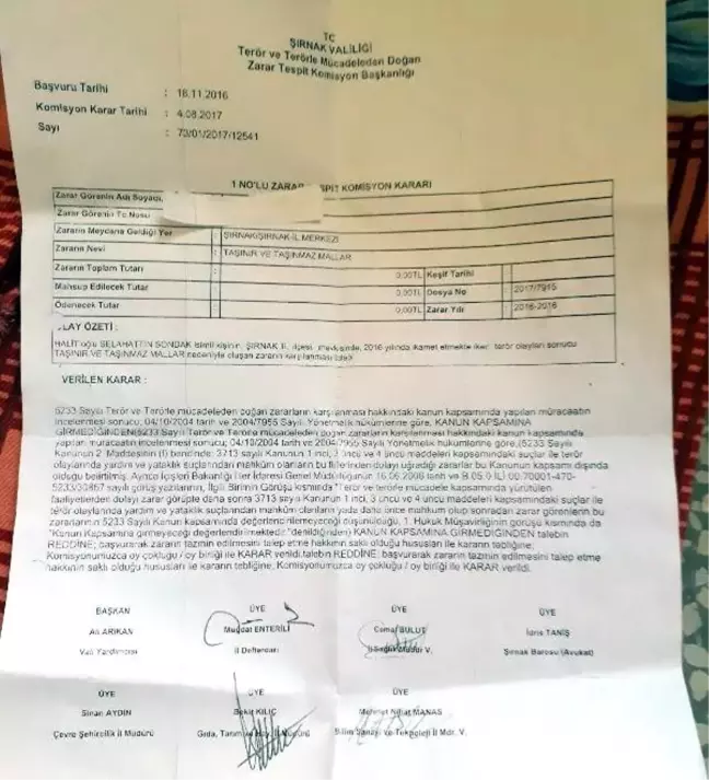 Şırnak'ta Evi Yıkılan Kişiye 25 Yıl Önce Aldığı Ceza Gerekçesiyle Tazminat Verilmedi