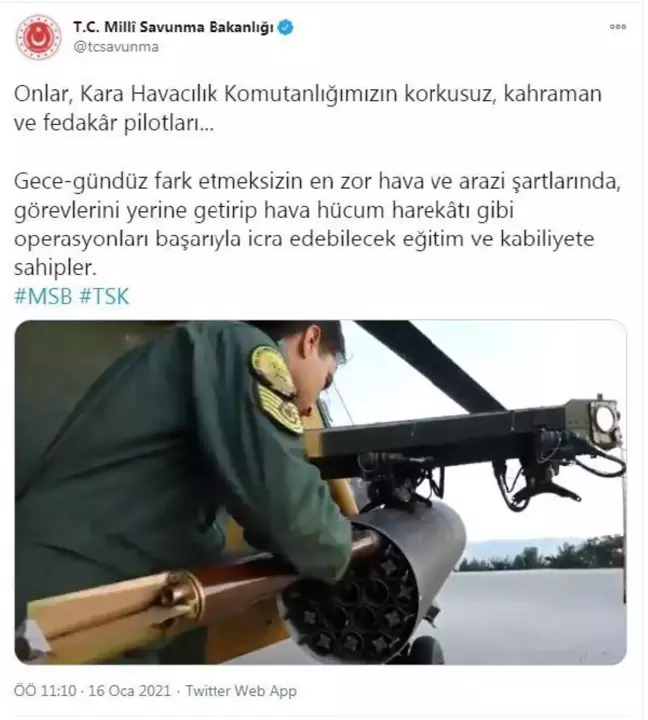 MSB, Kara Havacılık Komutanlığı pilotlarını paylaştı