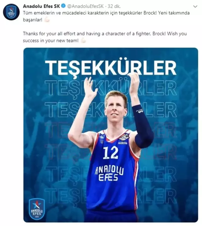 Anadolu Efes, Brock Motum'a teşekkür etti