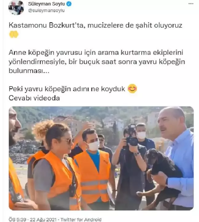 Son dakika gündem: BAKAN SOYLU, KUYUDAN KURTARILAN KÖPEĞE 'BOZKURT' İSMİNİ VERDİ