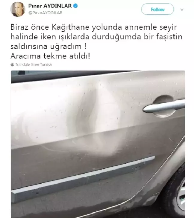 Pınar Aydınlar, Twitter Hesabından Aracıyla Seyir Halindeyken Saldırıya Uğradığını Yazdı