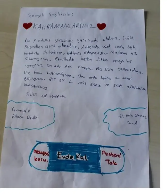 Öğrenciler, sağlık çalışanlarına duygu yüklü mektuplarıyla moral verdi